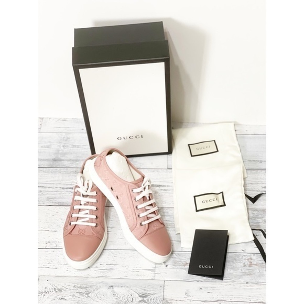 Gucci GG Monogram Calfskin Womens Pink Low Top Sneakers - Picture 8 of 9
